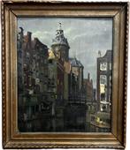 Olieverf stadsgezicht Amsterdam, Antiek en Kunst, Kunst | Schilderijen | Klassiek, Ophalen of Verzenden