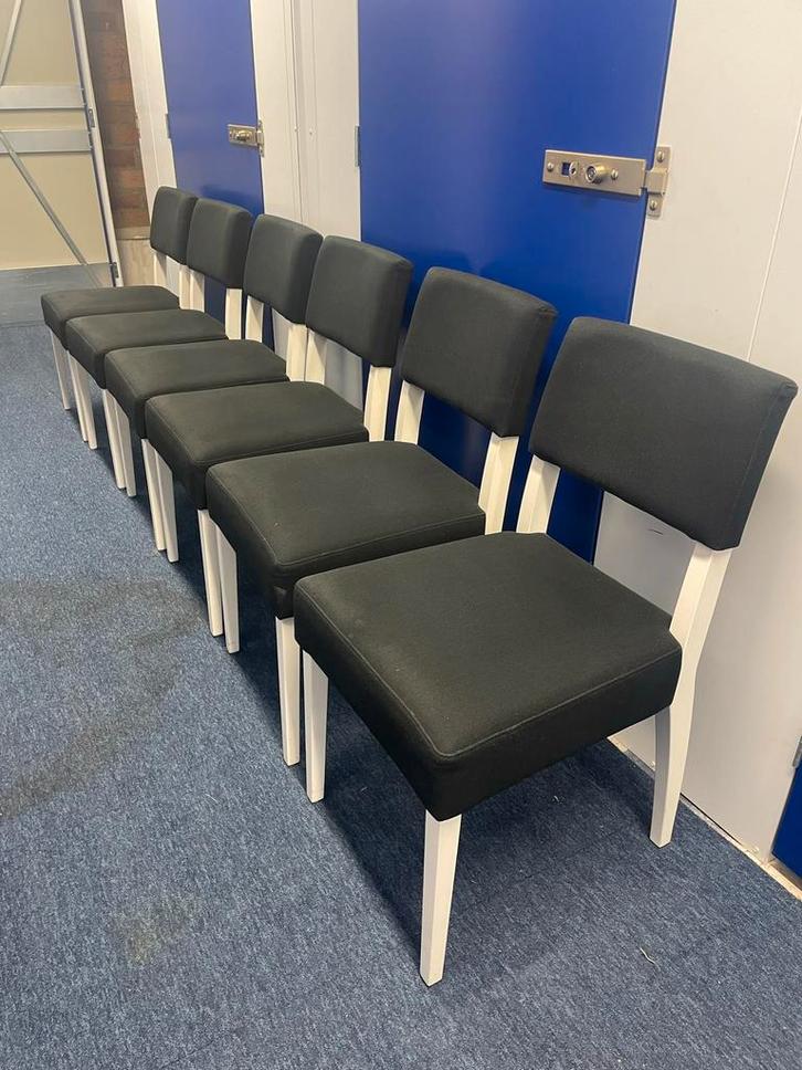 6x Mobitec Eetkamerstoel, Stof, zwart met witte poten, Huis en Inrichting, Stoelen, Zo goed als nieuw, Vijf, Zes of meer stoelen