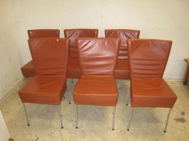 Set van 6 bruin leren stoelen, Huis en Inrichting, Stoelen, Gebruikt