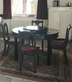 Mooie ronde Chinese keukentafel met losse zware glasplaat, Ophalen, Gebruikt, Rond, Vijf personen of meer