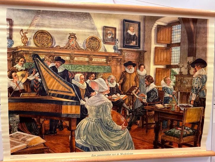 Historische schoolplaat Muiderkring, Antiek en Kunst, Antiek | Schoolplaten, Geschiedenis, Ophalen of Verzenden
