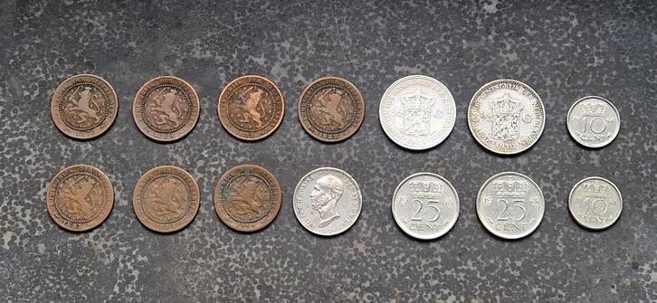 Oude munten Willem III en Wilhelmina, Postzegels en Munten, Munten | Nederland, 1 cent, Koningin Wilhelmina, Zilver, Ophalen of Verzenden