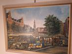 Schilderij Amsterdamse bloemenmarkt, gesigneerd P.T.H. '70, Antiek en Kunst, Ophalen of Verzenden