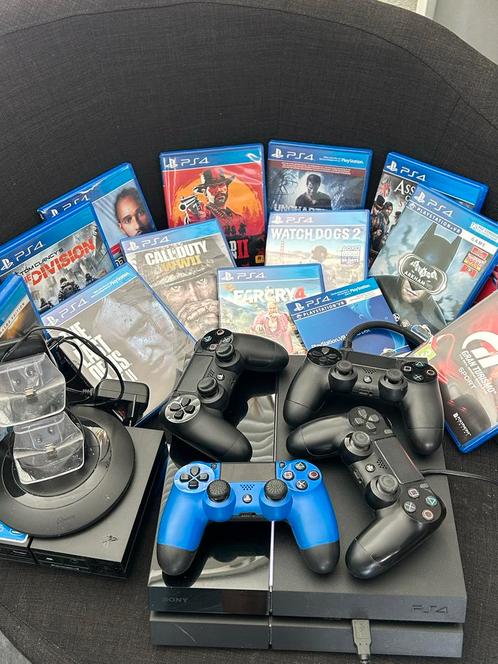 PS4 met 15 Games, 4 Controllers & VR-Bril, Spelcomputers en Games, Spelcomputers | Sony PlayStation 4, Gebruikt, Original, 500 GB