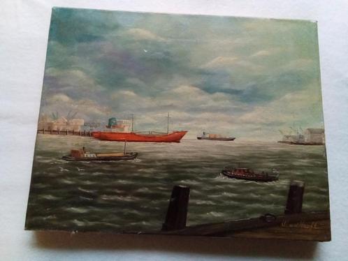 Vintage schilderij van een bootje, Antiek en Kunst, Kunst | Schilderijen | Klassiek, Ophalen of Verzenden