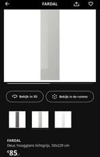 9 Ikea Pax Fardal deuren - Hoogglans lichtgrijs 50x229, Ophalen, Overige materialen, Gebruikt, Minder dan 75 cm