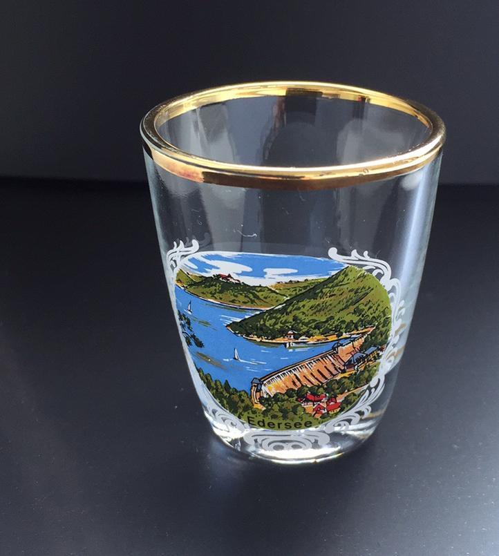 Uniek vintage shot glaasje Edersee, Hessen, Duitsland, Verzamelen, Glas en Borrelglaasjes, Nieuw, Borrel- of Shotglas, Ophalen of Verzenden