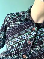 Vintage jaren 70 jurk donkerblauw met motief maat 40, Maat 38/40 (M), Vintage, Knielengte, Gedragen
