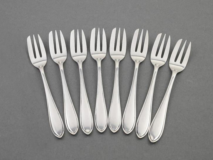 8x zilver taartvorkjes puntfilet, Zilverfabriek Voorschoten, Antiek en Kunst, Antiek | Bestek, Verzenden