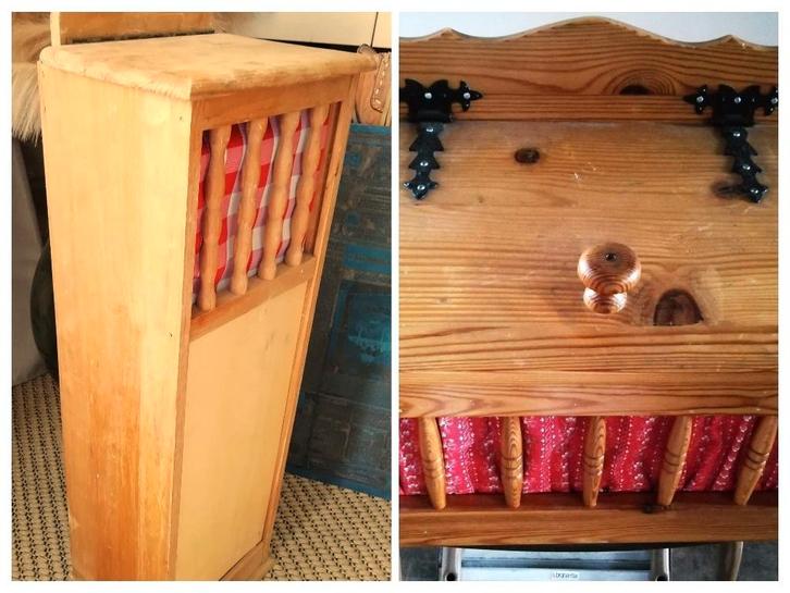 Brocante stokbroodkast stokbrood kastje Frans hout broodkist, Antiek en Kunst, Curiosa en Brocante, Ophalen of Verzenden