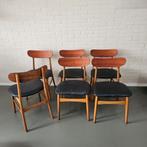 Zes delige Set Deense Stoelen, Vintage design, Zwart, Hout, Ophalen of Verzenden, Zo goed als nieuw