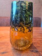 Supermooie Gekleurde Vaas, Groen met Oranje/Goud Gevlamd, Ophalen of Verzenden, Minder dan 50 cm, Groen, Glas