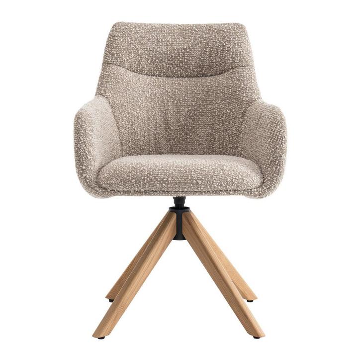 4 Draaibare Eetkamerstoelen Bouclé met Eiken Poten Nieuw, Huis en Inrichting, Stoelen, Nieuw, Eén, Hout, Bruin, Ophalen