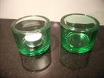 waxinelichthouders groen glas , 2 stuks, Overige materialen, Nieuw, Ophalen of Verzenden, Groen