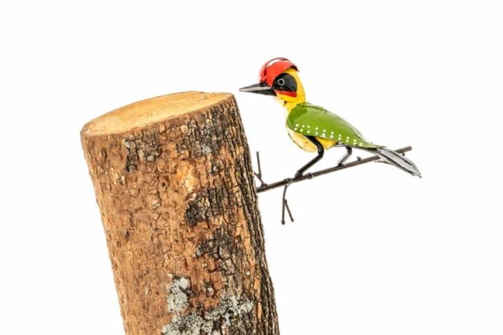 GROENE SPECHT OP TAK - STREET ART - FAIRTRADE, Tuin en Terras, Tuinstekers, Nieuw, Ophalen of Verzenden