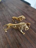 Set van 2 gouden leeuwen beelden, Ophalen of Verzenden, Zo goed als nieuw, Hond of Kat, Beeldje of Figuurtje