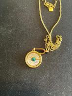 Goudkleurige ketting met parelmoer en groen steen, Ophalen of Verzenden, Zo goed als nieuw, Steen of Mineraal, Goud