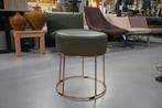 Ronde poef hocker CODY Jess Design koper leer olijfgroen, Minder dan 50 cm, Rond, Minder dan 50 cm, Ophalen of Verzenden