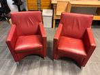 Leolux rode lederen fauteuils (2 stuks), Ophalen, Gebruikt, 75 tot 100 cm, 50 tot 75 cm