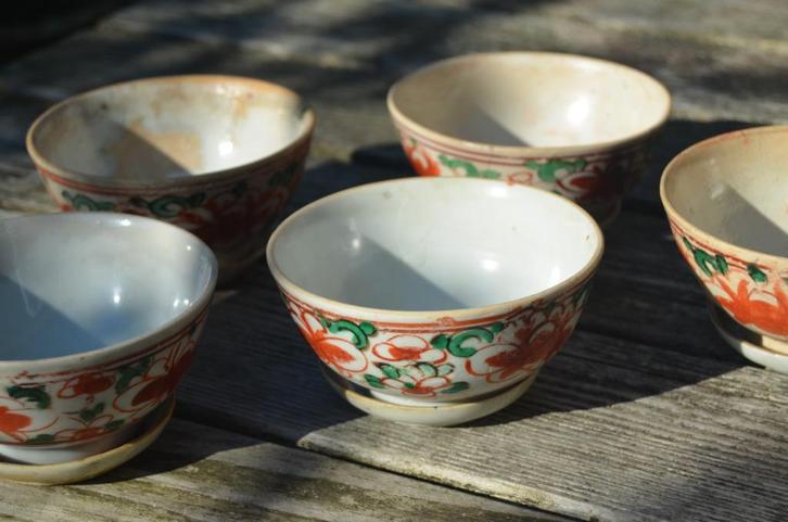 5 Swatow Late Ming theekommetjes en schoteltjes, Antiek en Kunst, Antiek | Porselein, Ophalen of Verzenden