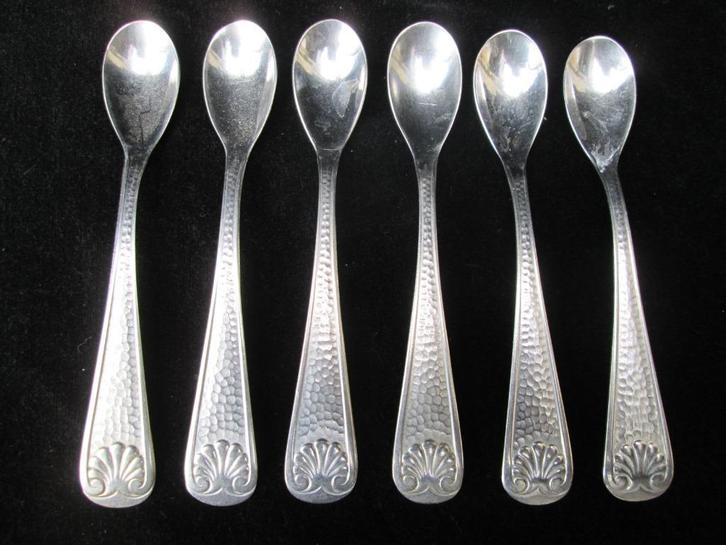 6 Thee Lepeltjes Gemerkt G SOLA Z met Palmet Decoratie, Antiek en Kunst, Antiek | Bestek, Ophalen of Verzenden