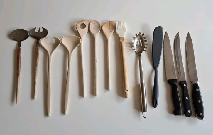 Allerlei keukengerei + RVS houder, Huis en Inrichting, Keuken | Bestek, Gebruikt, Rvs of Chroom, Ophalen