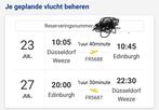 2 vluchten Ryanair Düsseldorf-Weeze - Edinburgh, Tickets en Kaartjes, Trein, Bus en Vliegtuig, Twee personen, Vliegtuig, Met bestemming of datum