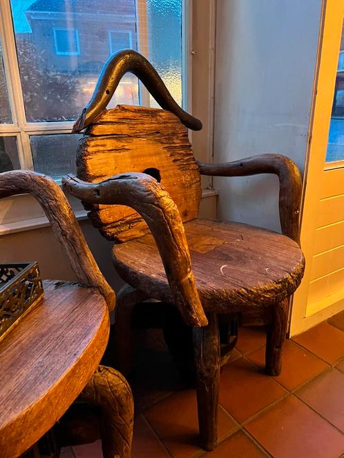 Set van 3 Vintage Brutalist Design stoelen, Huis en Inrichting, Stoelen, Twee, Leer, Bruin, Ophalen of Verzenden