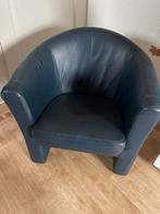 Blauw leren fauteuil: Gratis af te halen, Huis en Inrichting, Fauteuils, Ophalen, Gebruikt, 50 tot 75 cm, Leer