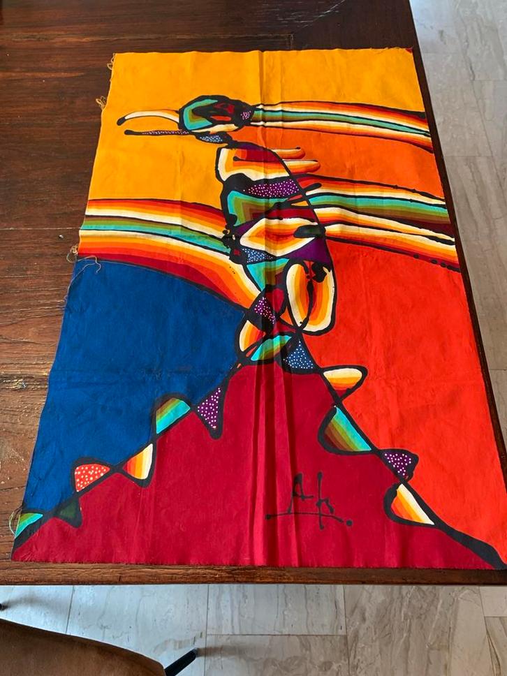 2 Handgemaakte Batik Schilderijen Indonesië, Antiek en Kunst, Antiek | Kleden en Textiel, Ophalen of Verzenden