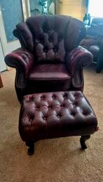 Leren fauteuil met voetenbank, Ophalen, Klassiek, Leer, Zo goed als nieuw