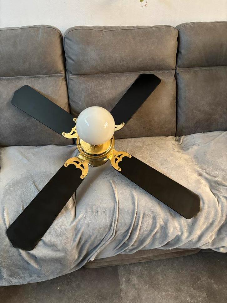 Plafondventilator met verlichting, Huis en Inrichting, Lampen | Vloerlampen, Gebruikt, 100 tot 150 cm, Hout, Metaal, Ophalen