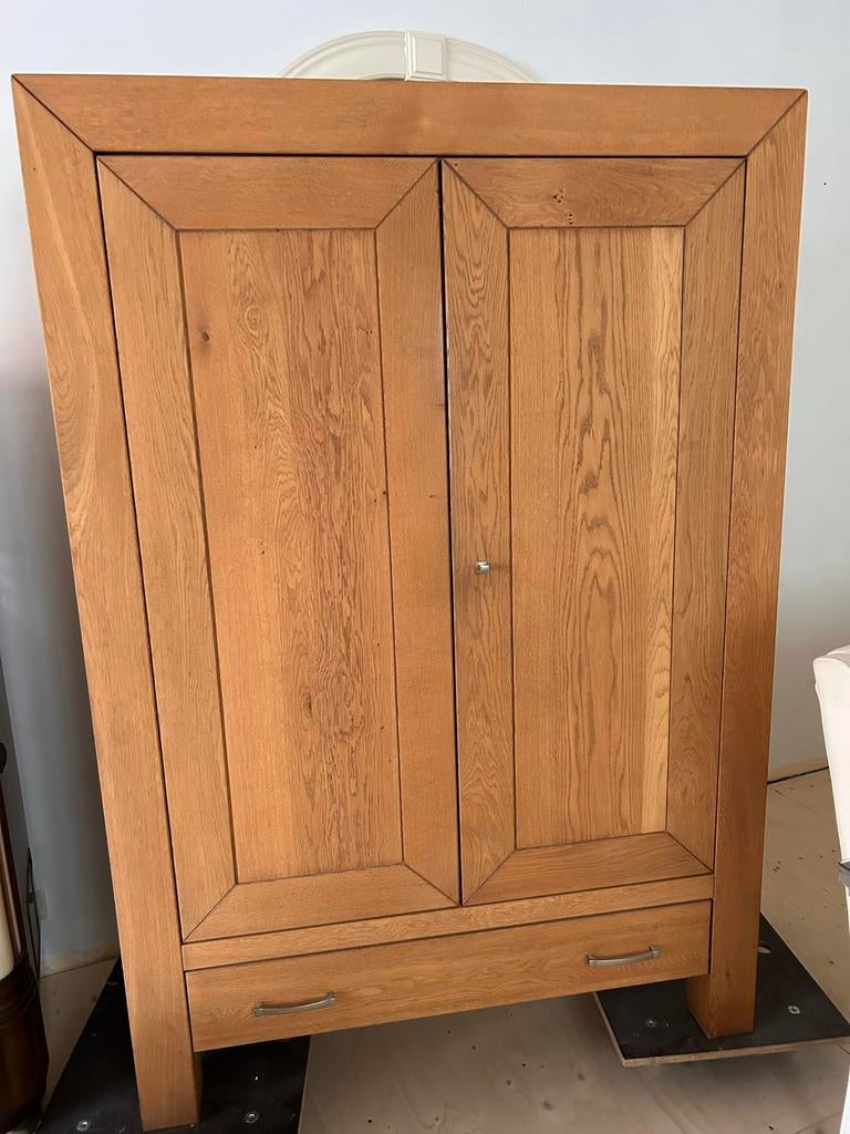 Mooie houten kast met deuren en lade, Huis en Inrichting, Kasten | Kledingkasten, Ophalen, Gebruikt, 100 tot 150 cm, Eikenhout