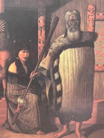 Reproductie Maori schilderij van Gottfried Lindenauer  beschikbaar voor biedingen