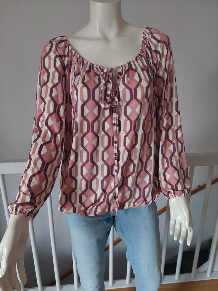 Ballon blouse met geografisch motief roze taupe zgan Maat XL, Kleding | Dames, Blouses en Tunieken, Zo goed als nieuw, Maat 46/48 (XL) of groter