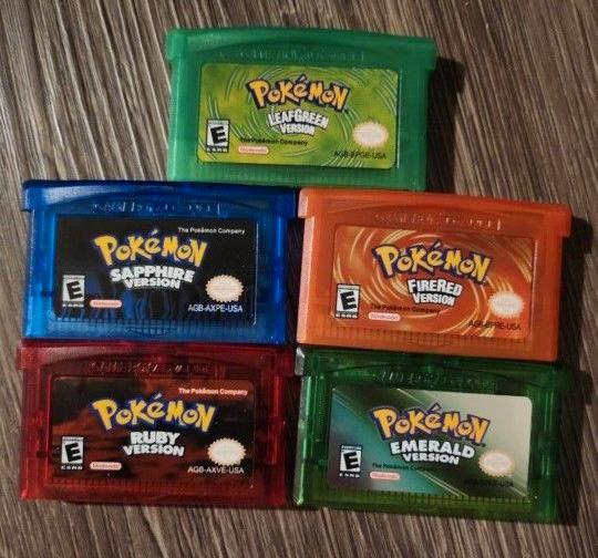 5 Pokémon GBA Spellen: Ruby, Sapphire, Emerald, Leaf, Fire, Spelcomputers en Games, Spelcomputers | Nintendo Game Boy, Zo goed als nieuw