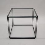 Vintage bijzettafeltje Max Sauze tafeltje glas metaal zwart, Gebruikt, ., Vierkant, Minder dan 50 cm