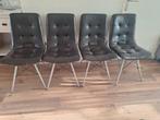 4 leren eetkamerstoelen, Huis en Inrichting, Ophalen, Gebruikt, Bruin, Metaal