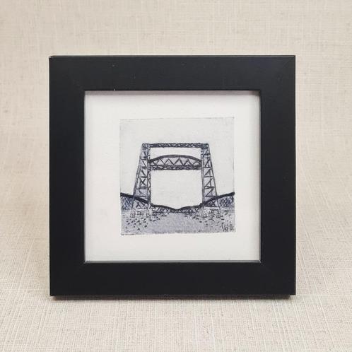 Ets De Hef Rotterdam 10x10 cm inclusief lijst, Antiek en Kunst, Kunst | Etsen en Gravures, Ophalen of Verzenden