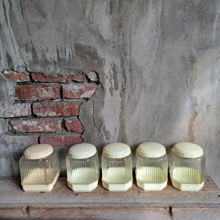 5x Vintage oude kunststof voorraadpot voorraadbus '50 Etage3, Huis en Inrichting, Woonaccessoires | Overige, Gebruikt, Ophalen of Verzenden