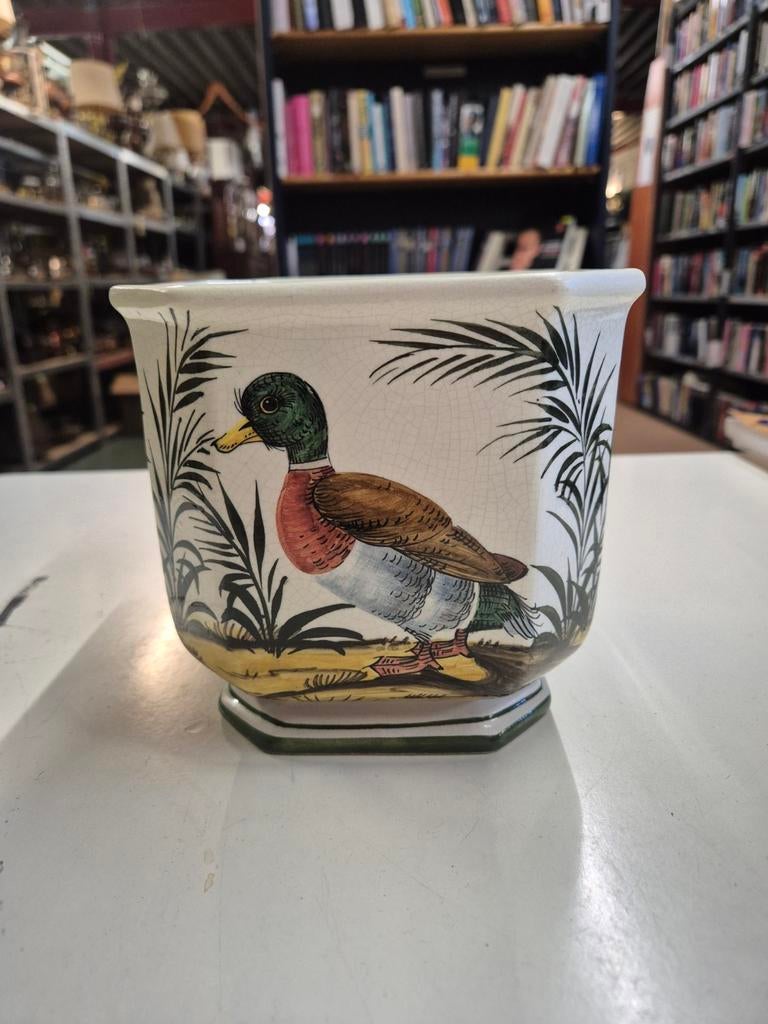 Vintage Italiaanse Bloempot - Eend / Mallard, Tuin en Terras, Bloempotten, Gebruikt, Ophalen of Verzenden, Balkon, Aardewerk