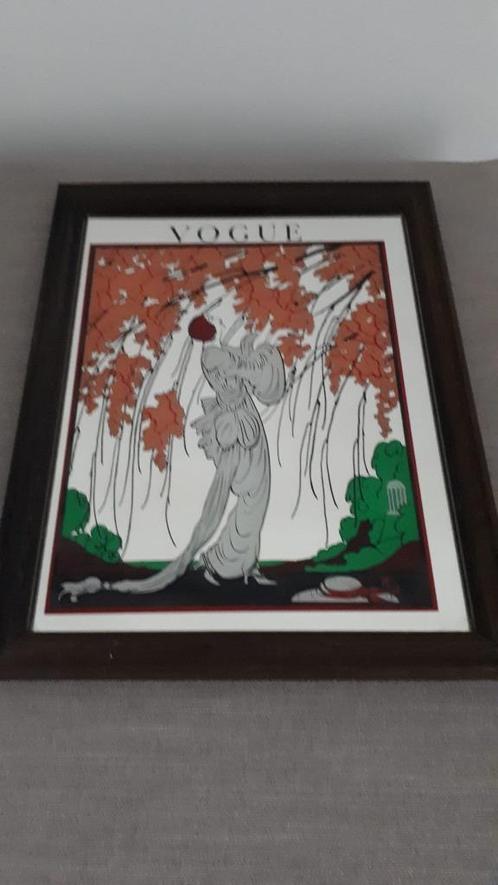 Vintage spiegel - publiciteitsspiegel reclame Vogue Art Deco, Antiek en Kunst, Antiek | Spiegels, Ophalen of Verzenden