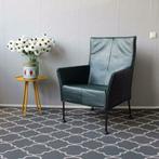 5 Charly Montis fauteuils donkergroen leder - zwart frame, Huis en Inrichting, Fauteuils, Niet ingevuld, Niet ingevuld, Leer, Ophalen of Verzenden