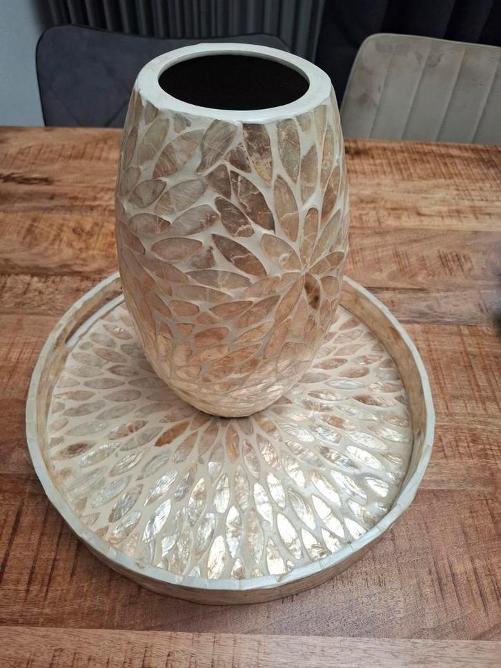 Mooie Schelpen Vaas & Schaal Set, Huis en Inrichting, Woonaccessoires | Vazen, Zo goed als nieuw, Overige kleuren, Minder dan 50 cm