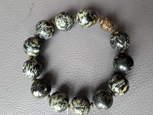 600 Imposante edelsteen armband Flower Jaspis (blackstone), Sieraden, Tassen en Uiterlijk, Armbanden, Nieuw, Elastiek, Overige kleuren