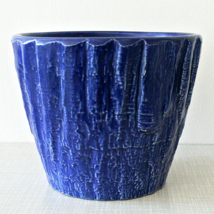 vintage Erica BLOEMPOT kobalt blauw Mid Century keramiek mcm, Tuin en Terras, Bloempotten, Gebruikt, Aardewerk, Binnen, Minder dan 40 cm