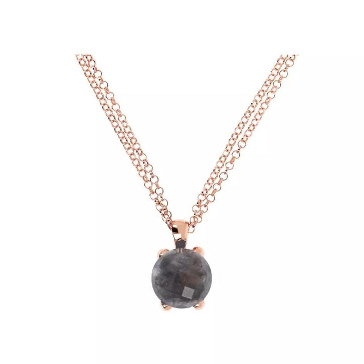 Bronzallure ketting rosé verguld met grijze steen, Sieraden, Tassen en Uiterlijk, Kettingen, Zo goed als nieuw, Grijs, Met edelsteen