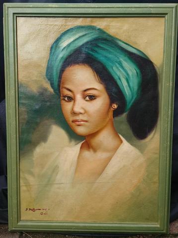 ~1950 Portret van een jonge vrouw uit Bali, olieverf op doek beschikbaar voor biedingen