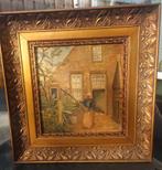 ~1920 Tuin met boerin, olieverf op paneel, mooi lijst, Ophalen of Verzenden