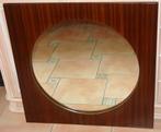 vintage grote ronde spiegel in vierkante houten omlijsting, Antiek en Kunst, Antiek | Spiegels, Ophalen of Verzenden, Rond, 50 tot 100 cm